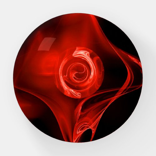 RED FRACTAL ROSE  IN BLACK PAPERWEIGHT