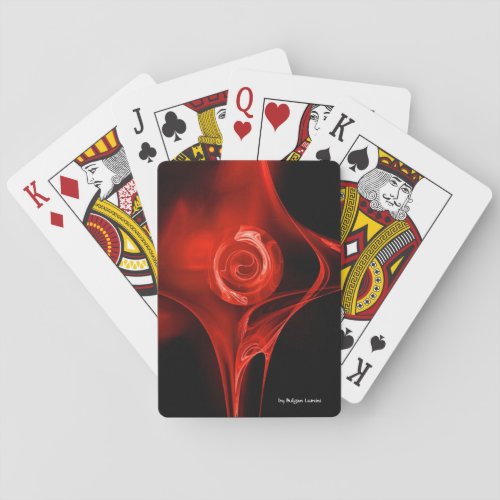 RED FRACTAL ROSE IN BLACK PLAYING CARDS