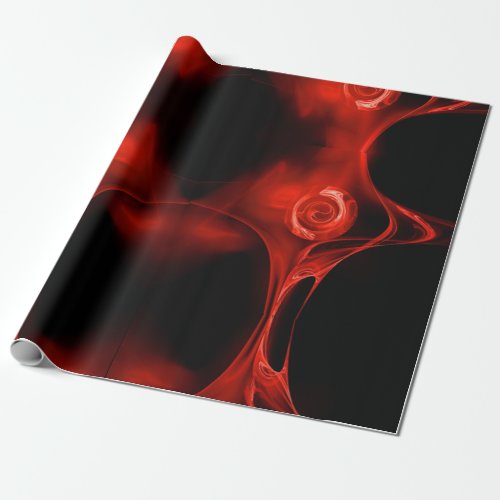 RED FRACTAL ROSE IN BLACK  WRAPPING PAPER