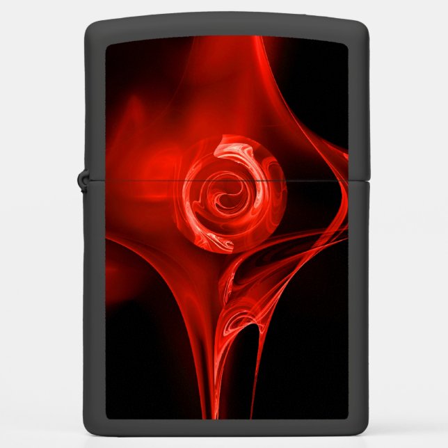 RED FRACTAL ROSE IN BLACK  ZIPPO LIGHTER (Front)