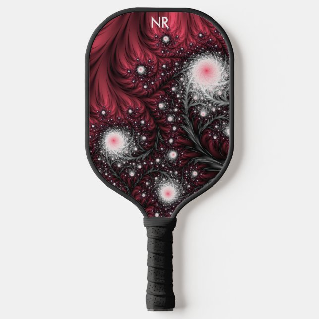   Red Fractal Swirls Modern Abstract Trippy Custom Pickleball Paddle (Front)