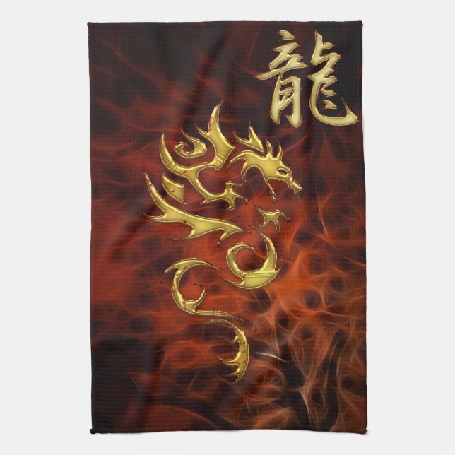 Red Fractal Year of the Dragon Asian Towel (Vertical)