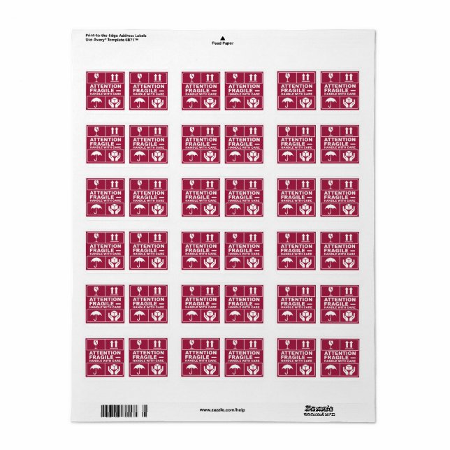 Red Fragile Handle with Care Mailing Label images3 (Full Sheet)