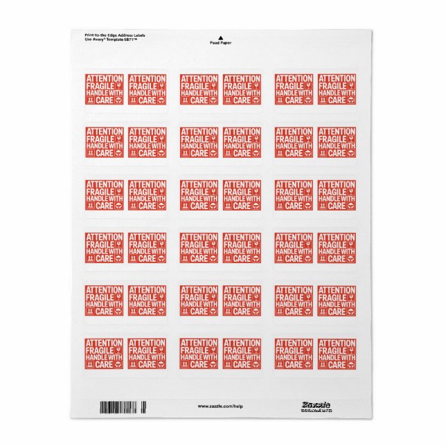 Red Fragile Handle with Care Mailing Label images4 (Full Sheet)