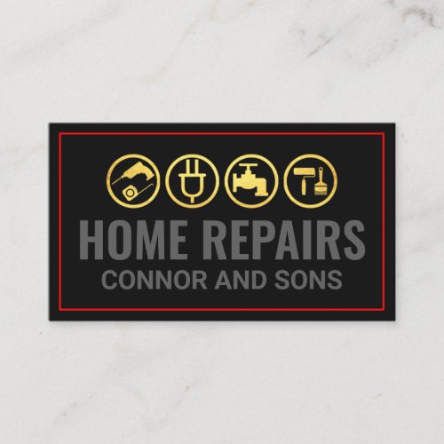 Red Frame Gold Handyman Tools Business Card