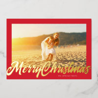 Red Frame & Gold Merry Christmas Photo