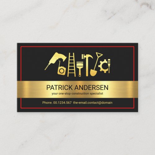 Red Frame Gold Stripe Handyman Tools Contractor Business Card