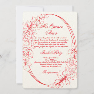 Red frame Spanish Quinceanera Invitation
