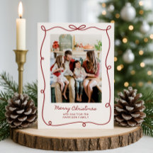 Red frame, Striped Family Photo Christmas Card