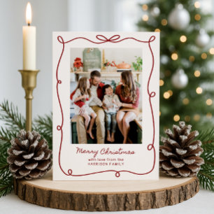 Red frame, Striped Family Photo Christmas Card 