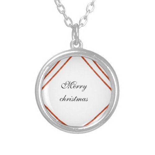 Red frame watercolor merry Christmas dd your name  Silver Plated Necklace