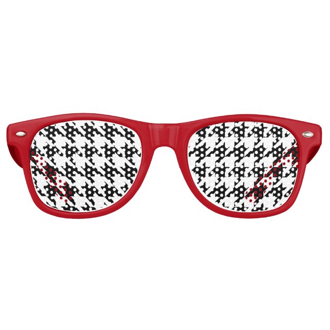 Red framed black and white houndstooth retro sunglasses (Front)