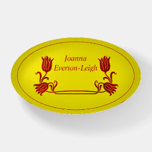 Red Framed Ornate Floral Nameplate Paperweight