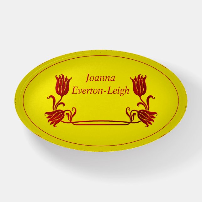 Red Framed Ornate Floral Nameplate Paperweight (Front)