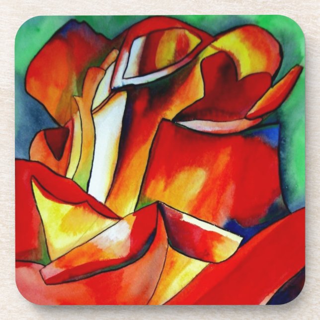 Red France Libre rose watercolor art Drink Coaster (Front)