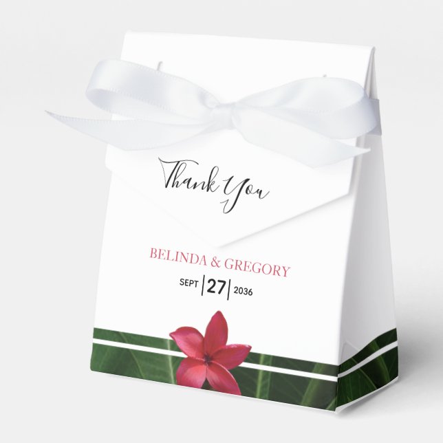 Red Frangipani Plumeria Wedding Favor Boxes (Front Side)
