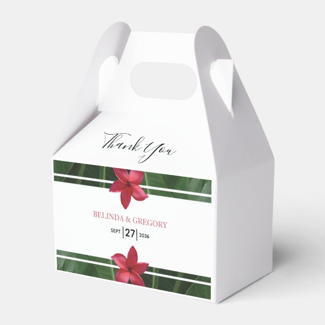 Red Frangipani Plumeria Wedding Favor Boxes (Front Side)