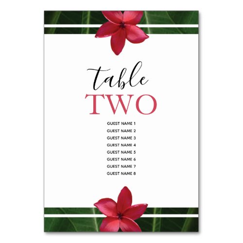 Red Frangipani Plumeria Wedding Guest Names Table Number