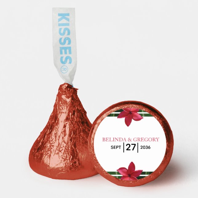 Red Frangipani Plumeria Wedding Hershey®'s Kisses® (Front)