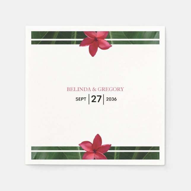 Red Frangipani Plumeria Wedding Napkins (Front)
