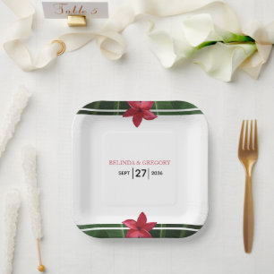 Red Frangipani Plumeria Wedding  Paper Plates