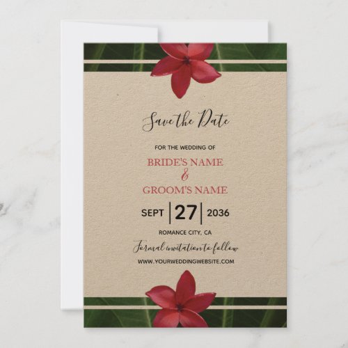 Red Frangipani Plumeria Wedding Save The Date