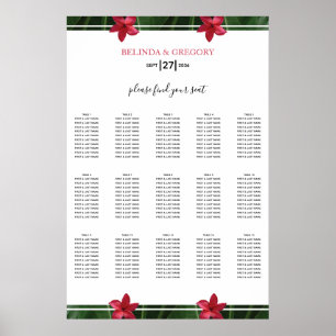 Red Frangipani Plumeria Wedding Seating Chart