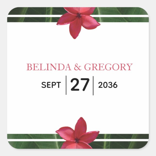 Red Frangipani Plumeria Wedding  Square Sticker (Front)