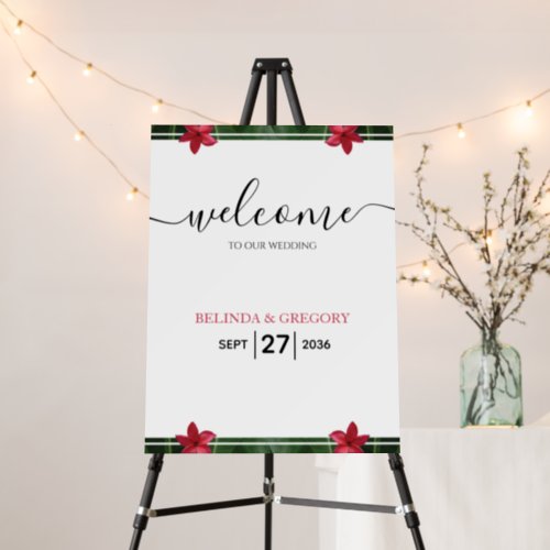 Red Frangipani Plumeria Wedding Welcome Sign