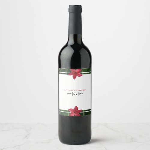 Red Frangipani Plumeria Wedding Wine Label