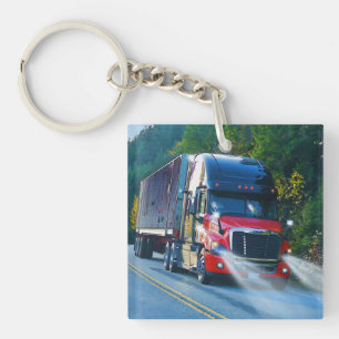 Red Freight Lorry Cargo Truck Art for Truck-lovers Keychain