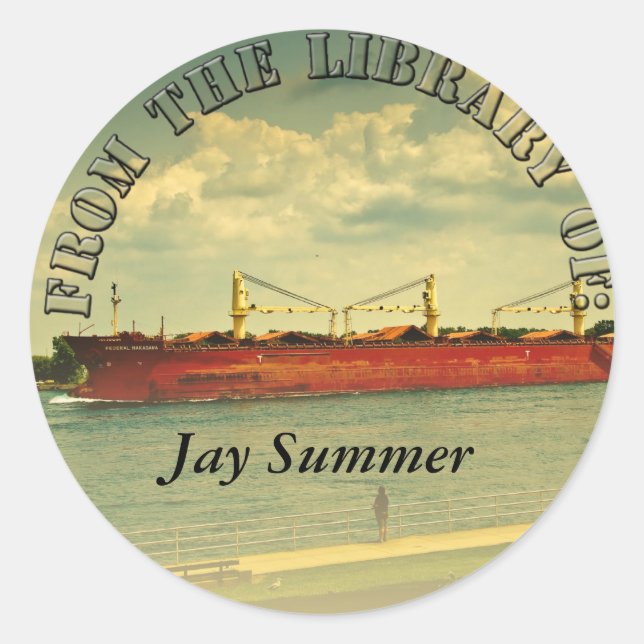 Red Freighter Illustration Classic Round Sticker (Front)