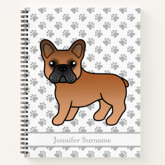 Red French Bulldog Cartoon Dog &amp; Custom Text Notebook