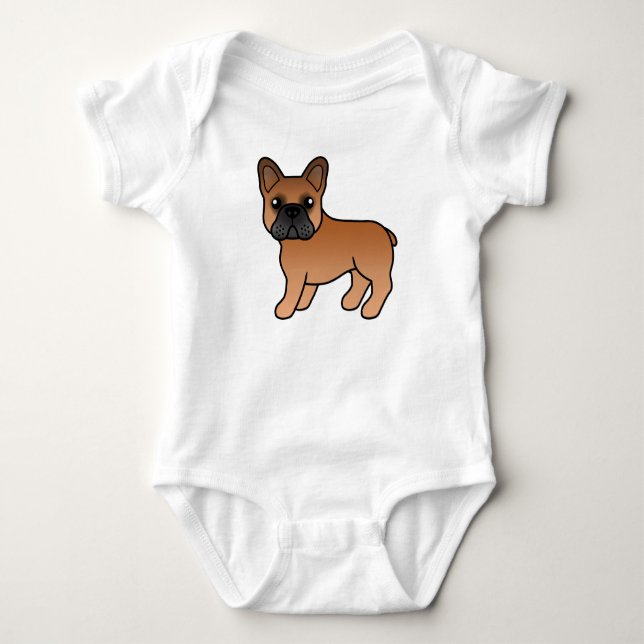 Red French Bulldog Cute Cartoon Dog Baby Bodysuit (Front)
