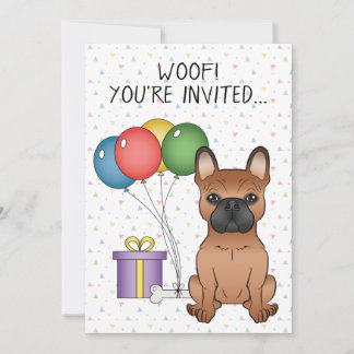 Red French Bulldog Cute Cartoon Dog Birthday Invitation