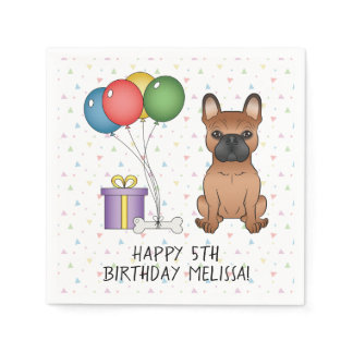 Red French Bulldog Cute Cartoon Dog Birthday Napkins