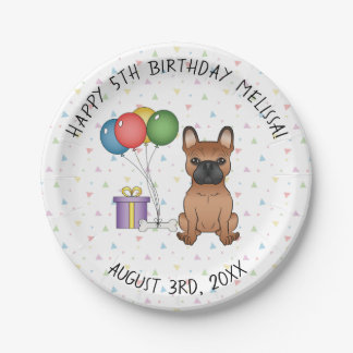 Red French Bulldog Cute Cartoon Dog Birthday Paper Plates