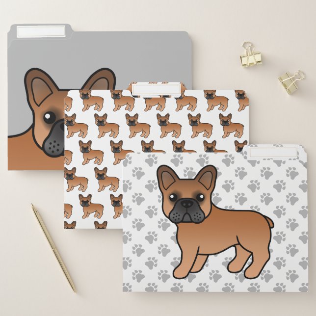 Red French Bulldog Cute Cartoon Dog File Folder (Set)
