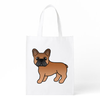 Red French Bulldog Cute Cartoon Dog Grocery Bag