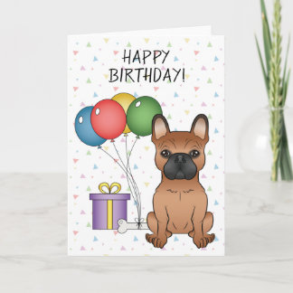 Red French Bulldog Cute Cartoon Dog Happy Birthday Card