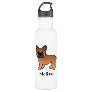 Red French Bulldog Cute Cartoon Dog &amp; Name Stainless Steel Water Bottle
