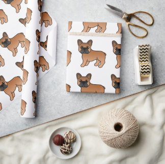 Red French Bulldog Cute Cartoon Dog Pattern Wrapping Paper