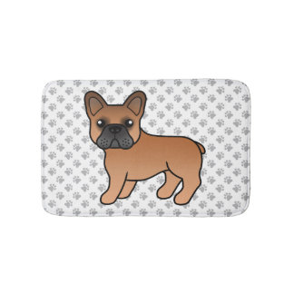 Red French Bulldog Cute Cartoon Dog &amp; Paws Bath Mat