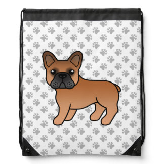 Red French Bulldog Cute Cartoon Dog &amp; Paws Drawstring Bag