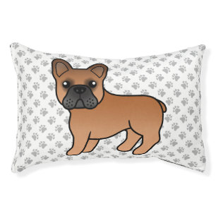 Red French Bulldog Cute Cartoon Dog & Paws Pet Bed
