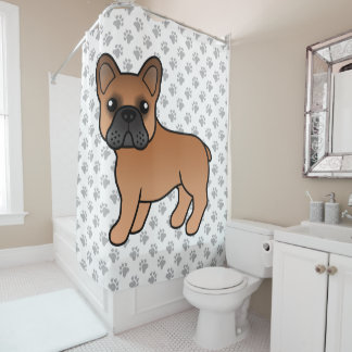 Red French Bulldog Cute Cartoon Dog Shower Curtain