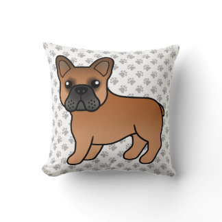 Red French Bulldog Cute Cartoon Dog Throw Pillow
