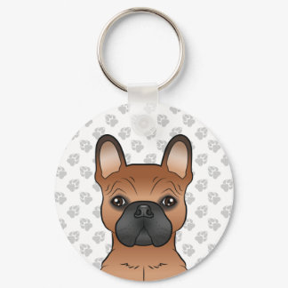 Red French Bulldog / Frenchie Cartoon Dog Head Keychain
