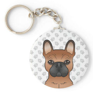 Red French Bulldog / Frenchie Cartoon Dog Head Keychain