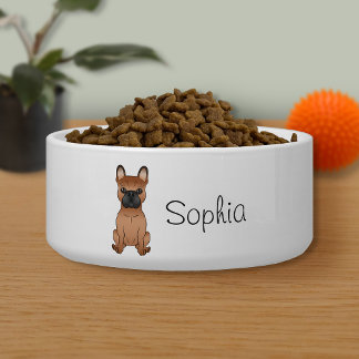 Red French Bulldog / Frenchie Cartoon Dog &amp; Name Bowl